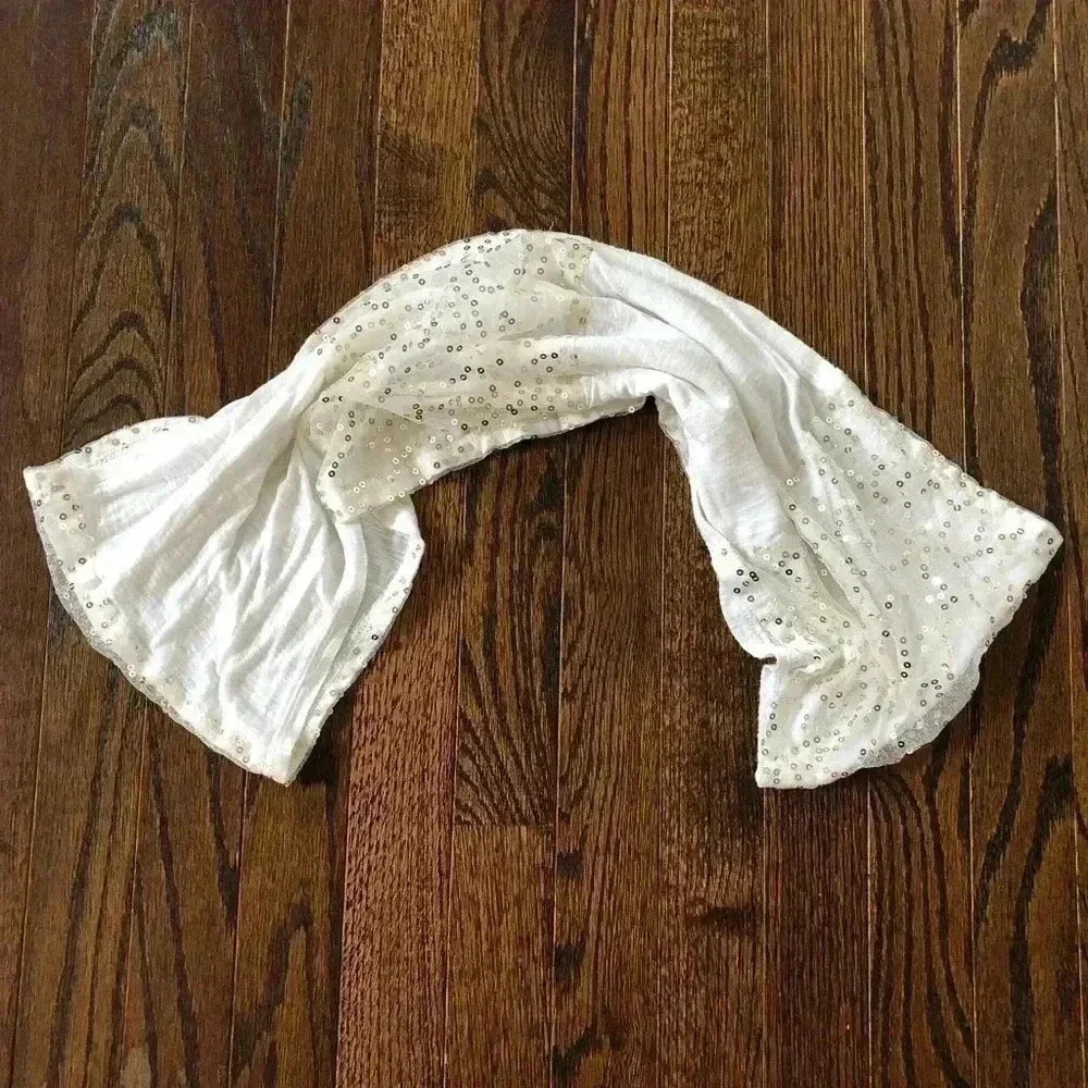 Vintage American Eagle Linen Infinity Scarf with Gold Sequins
